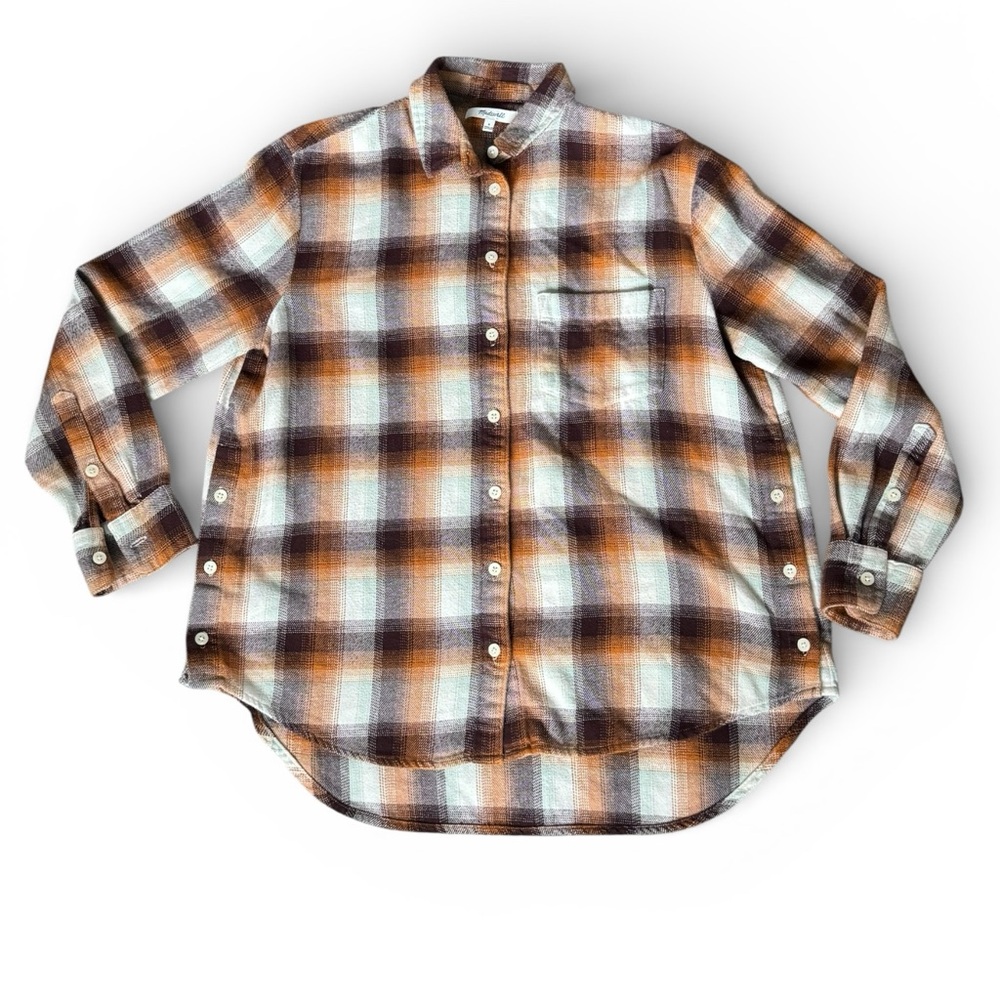 Madewell Women's Plaid Button Down Shirt - Brown, Orange, White